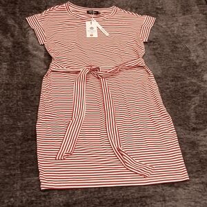 NWT Merokeety Womens Dress Red/White Striped W/Tie Size: M